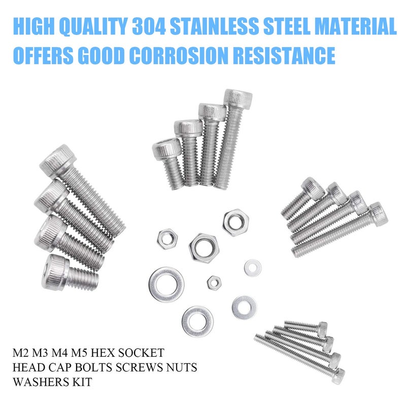 DYWISHKEY 1220 PCS M2 M3 M4 M5, 304 Stainless Steel Hex Socket Head Cap Bolts Screws Nuts Washers Assortment Kit with Hex Wrenches - Image 5